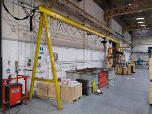 A Frame Gantry Frame; Dimensions: 1,200mm (L) x 3,800mm (H) x 2,000mm (W) to include DONATI 250KG Jib Crane and DEMAG 250KG Jib Crane