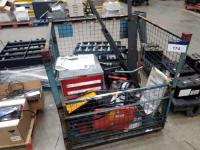 Metal Pallet to include: Vehicle Racking, Decommissioned Chargers and Components and Tool Chest