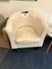 2 Low Level Pale Leather Bucket Chairs with Small Circular Table - 2