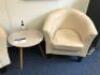 2 Low Level Pale Leather Bucket Chairs with Small Circular Table - 3