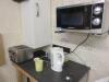 Microwave, Four Slice Toaster, Counter Top Fridge and Kettle